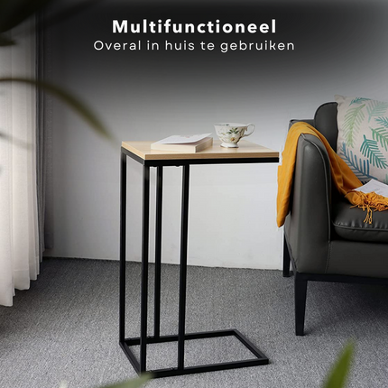 Cheqo® Banktafeltje - Bijzettafel - Banktafel - Nachtkastje - Tafeltje - Metaal Frame & MDF-Melamine Top - 40x26xH58cm - Donkerbruin en Zwart Bijzettafel