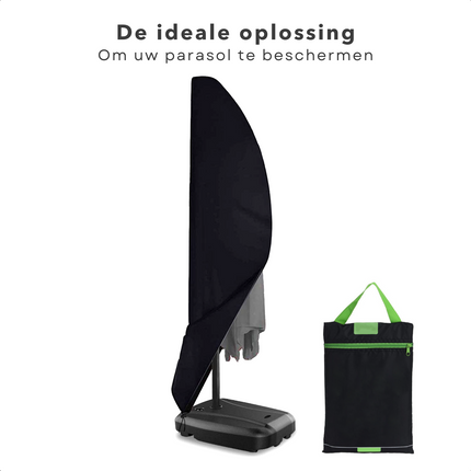 Cheqo® Parasolhoes voor Zweefparasol - Afdekhoes - 210D Polyester + PU Coating - Beschermt tegen Regen, Zon, Vorst, Vuil & Bladeren - Zwart - 220 x Ø25 x Ø45 cm - Met Opbergzak Tuinmeubelhoezen