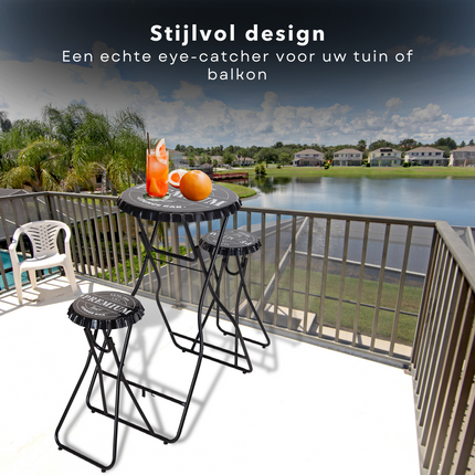 Cheqo® Premium Statafel Set - Statafel & 2 Stoelen - Bartafel met Krukken - Zwart - 101cm x 60cm - Opklapbaar - Tuin- & Homeparty - Bartafel - Sta Tafel Statafel