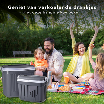 Cheqo® Koelbox Set - 2 stuks - 8L & 32L - Kunststof - 9 & 12 uur Koel - Coolbox - Koel Box - Vergrendelbaar - Grijs Koelbox