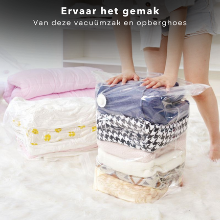 Cheqo® Vacuümzak met Opberghoes - Vacuümzakken voor Kleding of Beddengoed - Herbruikbaar & Milieuvriendelijk - Kleding Opbergen - 50x61x30cm - Inclusief Hoes Vacuumzakken