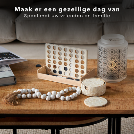 Cheqo® Vier op een Rij - Reisspel - Hout - 21 Steentjes - 23,5x15x17,8cm (lxbxh) - 270g - Licht & Makkelijk mee te nemen - Gezelschapsspel - Voor Jong & Oud - Bordspel - Voor in de Speelkast - Gemakkelijk mee te Nemen Actiespellen