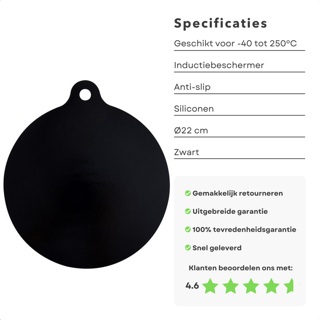 Cheqo® Ronde Inductie Beschermer - Inductie Mat - ø22cm - Siliconen - Afdekplaat voor Kookplaat - Zwart - Rond - Ophanghaakje - Antislip - Hittebestendig Kookplaataccessoires