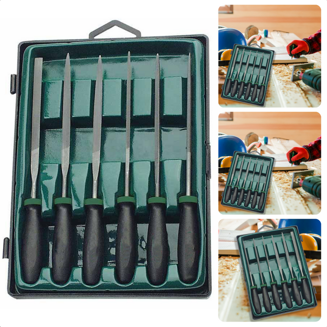 Cheqo® Sleutelvijlen Set - 6 Stuks in Koffer - Vlakstomp - Vlakspits - Halfrond - Rond - Driehoek - Vierkant - Vijlen - Handgereedschap - Vijlenset - Vijl - Precies Vijlwerk - 6-delige Set vijlensets