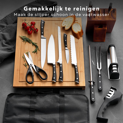 Cheqo® Messenslijper Aanzetstaal - Slijpstaaf - Slijpsteen - 25 cm - RVS - Vaatwasserbestendig Messenslijper