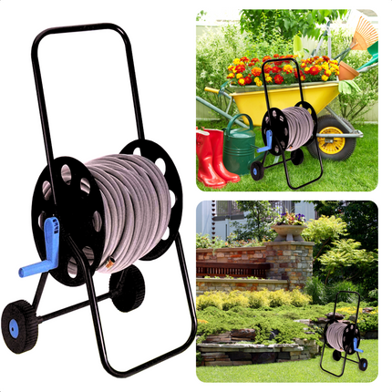 Cheqo® Slangenwagen - Tuinslanghaspel - Tuinslanghouder Trolley - Tuinslangenwagen Voor 40m Tuinslang - Geïntegreerde Aansluiting 19mm - 45x45x85cm - Blauw/Zwart Slangenwagen