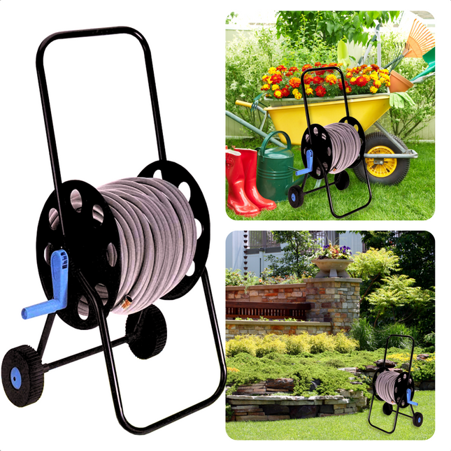 Cheqo® Slangenwagen - Tuinslanghaspel - Tuinslanghouder Trolley - Tuinslangenwagen Voor 40m Tuinslang - Geïntegreerde Aansluiting 19mm - 45x45x85cm - Blauw/Zwart Slangenwagen