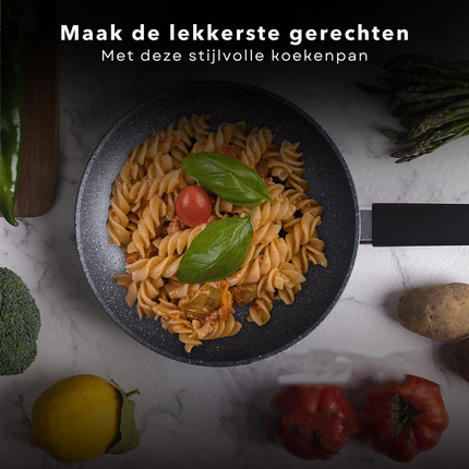Cheqo® Koekenpan Ø26cm - 4,7cm - 100% Gerecycled Aluminium - RVS Bodem - Gezonde Anti-Aanbaklaag - Gas, Inductie, Elektrisch, Keramisch, Halogeen - PFOA-Vrij - Geen Lood, Geen Cadmium - Grijs - Made in Italy Koekenpan