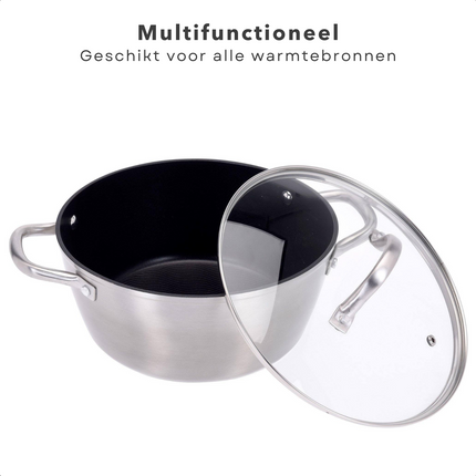Cheqo® Braadpan met Deksel - Ø20cm - Aluminium - Braadpan Inductie, Gas, Elektrisch, Keramisch, Halogeen, Oven - Vaatwasserbestendig - PFOA Vrij - Non-Stick - Keramische Coating Braadpan