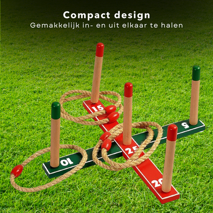 Cheqo® Houten Ringwerpspel - Touwringen - Werpspel - Buitenspel - Ringen Gooien - Ringen Werpen - 12-delig Vang- & Werpspellen