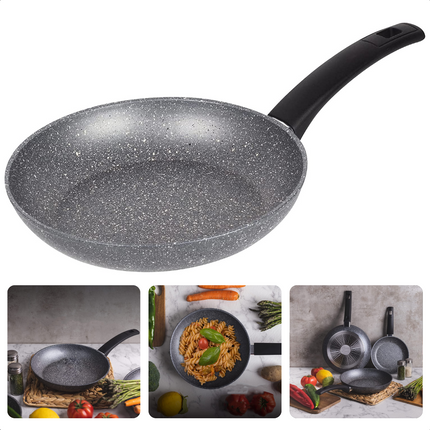 Cheqo® Koekenpan Ø26cm - 4,7cm - 100% Gerecycled Aluminium - RVS Bodem - Gezonde Anti-Aanbaklaag - Gas, Inductie, Elektrisch, Keramisch, Halogeen - PFOA-Vrij - Geen Lood, Geen Cadmium - Grijs - Made in Italy Koekenpan