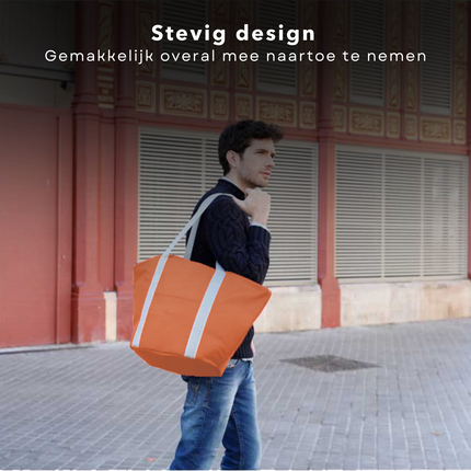 Cheqo® Geïsoleerde Koeltas - 22,3 liter - Oranje - Isolerend - Thermische Binnenkant - Dubbel Handvat - Rits - 18,5 x 18 cm - Verstevigde Bodem - Voor Picknick & Boodschappen Koeltas
