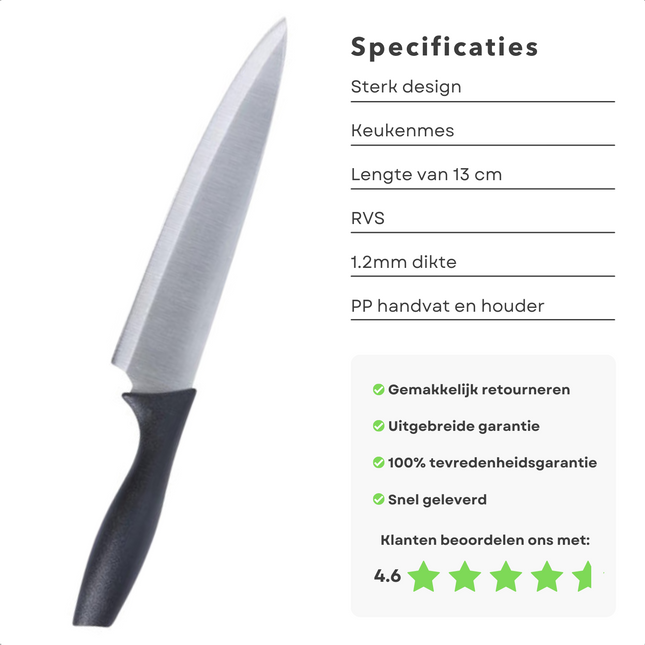 Cheqo® PRO Koksmes met Messenslijper - Slijper - Keukenmes - 1.2mm Dikte - Pp Heft en Houder Koksmes