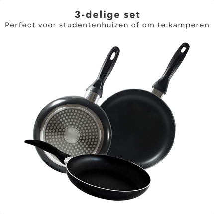 Cheqo® PRO 3-Delige Koekenpannenset - Koekenpan Set - Pannenset - Geperst Aluminium - Geschikt voor Gas, Elektrisch, Keramisch, Halogeen Koken Koekenpan