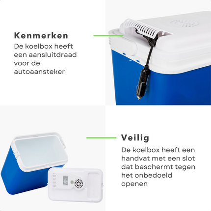 Cheqo® Elektrische Koelbox 12v - 10L - Autokoelbox - 12V Aansluiting - 26x22x33cm - Blauw/Wit Koelbox