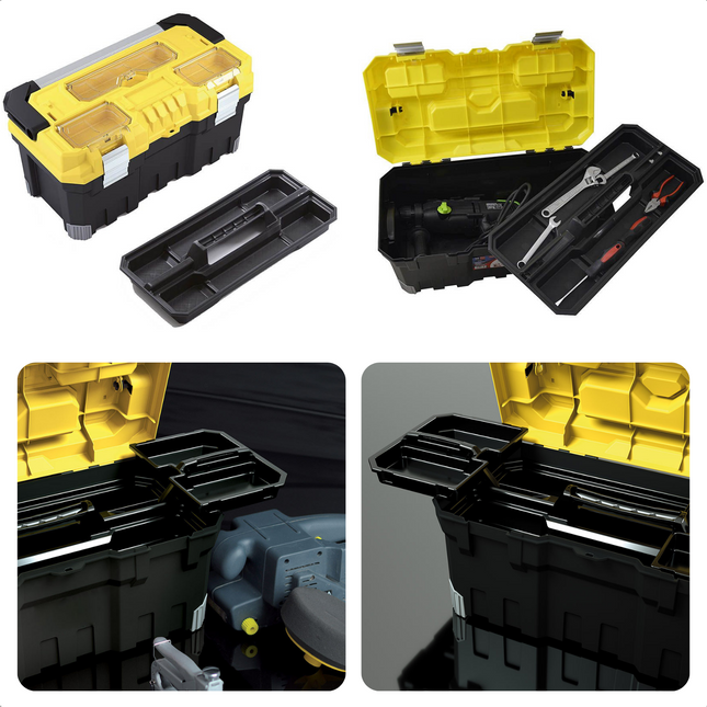 Cheqo® XL Gereedschapkoffer - Gereedschap Koffer - 55x29x27cm - Met Inzetbak - 3 Voorraadbakken - Aluminium Handgreep & Vergrendeling Gereedschapskoffers