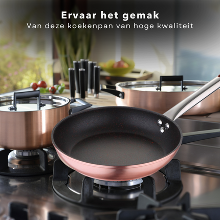 Cheqo® Koekenpan - Ø20 cm - Rose Gold - RVS Handgreep - Harde Marmeren Deklaag - PFOA-Vrij - Gesmeed Aluminium - Voor Alle Warmtebronnen - Anti-Aanbaklaag - Vaatwasserbestendig - Inductie Koekenpannen