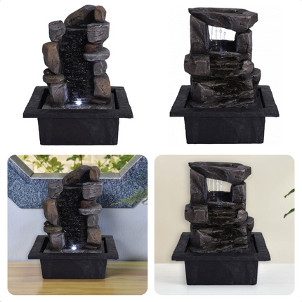 Cheqo® Stone Waterfontein - Waterornament - Fontein - Stoere, Robuuste Vormgeving - IP20 - 1 LED (Wit) - 22x19xH28cm - Polystone/Polyresin - 150cm Kabellengte - 2 Modellen Waterornament