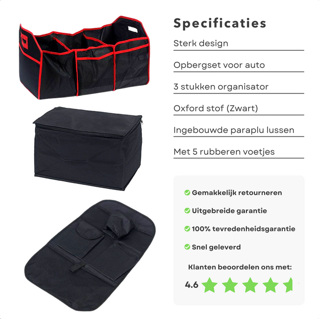 Cheqo® 3-Delige Auto Opbergset - Kofferbak Organizer - Kofferbak, Achterbank & Koeltas - Stevige Tas - Koeltas  - Opvouwbare Tas - Perfect voor Autoritten & Picknicks Auto Organizers