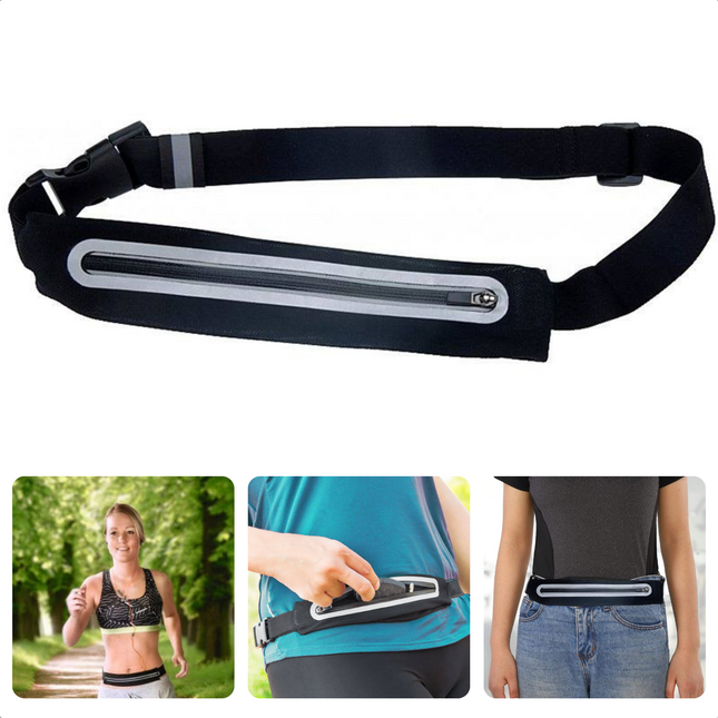 Cheqo® Verstelbare Sportriem met Rits - Running Belt - Running Bag - Heuptasje - Hardloop Heuptas - Hardloopriem - 100 cm Elastisch & Comfortabel - 100% Nylon - Ideaal voor Hardlopen, Wandelen & Fietsen Running belts