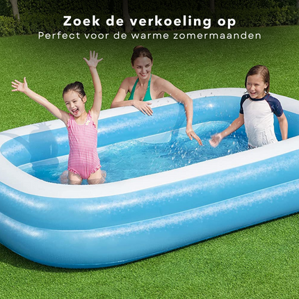 Cheqo® Grote Rechthoekige Familiebad - Zwembad - Opblaasbad - Opblaasbaar Zwembad - 262x175x51cm - 778L - Extra Brede Wanden - Stevig Getest Vinyl - Incl. Aftapplug & Reparatiepatch Opblaas Zwembad
