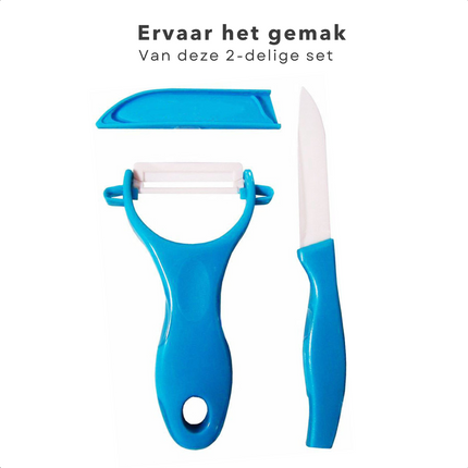 Cheqo® Keramische Schilmessen Set - Schilmes & Dunschiller - Keukenmesjes - Aardappelschiller - Blauw - Scherp Snijblad Dunschillers