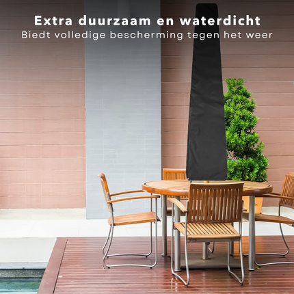 Cheqo® Afdekhoes Parasol - Parasolhoes Staande Parasol - Beschermt tegen Regen, Zon, Vorst, Vuil & Bladeren - 210d Polyester + PU Coating - 175xØ28xØ50cm - Incl. Opbergzak met Rits - Zwart Tuinmeubelhoezen