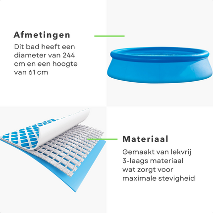Cheqo® Familiebad - Opblaasbad - Zwembad - Opzetbad - Opzetzwembad - 244x61cm - Waterhoogte 46cm - 1942 Liter Opzetzwembaden