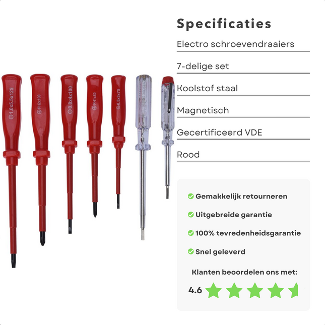 Cheqo® 7-delige Elektronische Schroevendraaiers Set - Carbonsteel - Magnetisch - Spanningzoeker - Kruiskop Schroevendraaierset - Schroevendraaier Set Schroevendraaiers