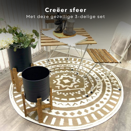 Cheqo® Bistroset 3-delig - Tuinset - Balkonset - Stoelen met Tafel - Tuintafel - Tuinstoel - Hout & Metaal - Wit - 70x70x75cm Bistroset