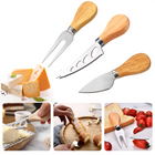 Cheqo® Kaasmesjes Set - Kaasmessen - Messen voor Kaasplank - 3 Stuks - 12-14 cm - Houten Handvat - Niet Vaatwasserbestendig Kaasmes