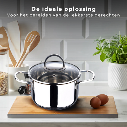 Cheqo® Kookpan met Deksel - Alle Warmtebronnen - Ook voor Inductie - Ø20 cm - 3.3L Kookpan