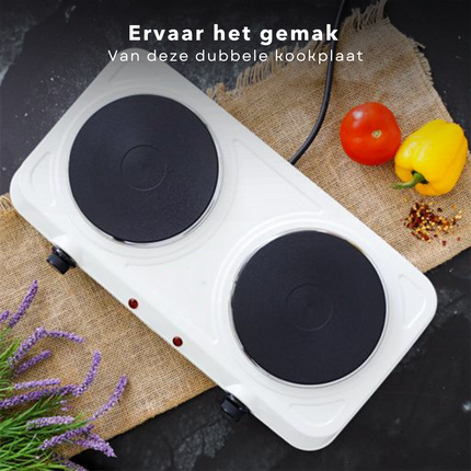 Cheqo® Dubbele Kookplaat - 2x1000W - Elektrische Kookplaat - Warmhoudplaat - 5 Verwarmingsstanden - Controlelampje - Thermische Beveiliging - 140cm Snoer - 230V Kookplaat