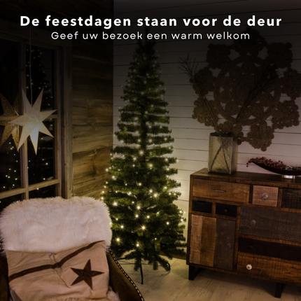 Cheqo® LED-Verlichting - 96 LED's - Warm Wit - 7m - Feestverlichting - Kerstverlichting - Tuinverlichting - Buitenverlichting - Gekleurde Kerstverlichting - Voor Binnen en Buiten - 8 Lichtfuncties - Timer - Op Batterijen - Geheugenfunctie Kerstboomverlichting