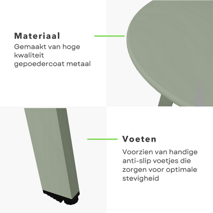 Cheqo® Tafel - Bijzettafel - Metaal (Gepoedercoat) - Mat Groen - 40 cm Diameter - 49 cm Hoogte - Max 50 kg Draagvermogen - 2,125 kg Gewicht Bijzettafel