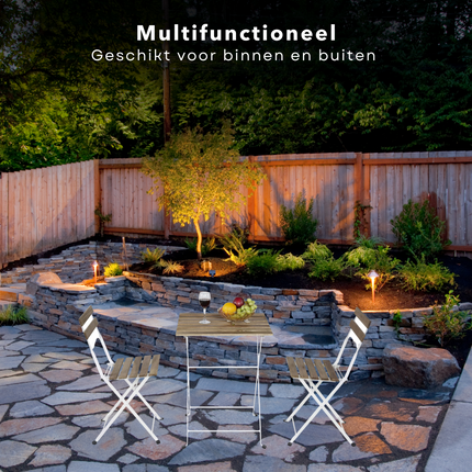 Cheqo® Bistroset 3-delig - Tuinset - Balkonset - Stoelen met Tafel - Tuintafel - Tuinstoel - Hout & Metaal - Wit - 70x70x75cm Bistroset