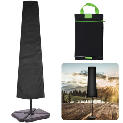Cheqo® Afdekhoes Parasol - Parasolhoes Staande Parasol - Beschermt tegen Regen, Zon, Vorst, Vuil & Bladeren - 210d Polyester + PU Coating - 175xØ28xØ50cm - Incl. Opbergzak met Rits - Zwart Tuinmeubelhoezen