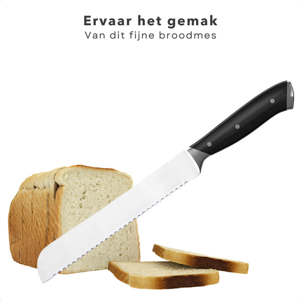 Cheqo® Broodmes - Kartelmes - 20cm - RVS - Bread Knife - Zagend Snijden - Kunststof Heft - Ergonomisch Gevormd - 32cm Broodmes