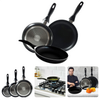 Cheqo® PRO 3-Delige Koekenpannenset - Koekenpan Set - Pannenset - Geperst Aluminium - Geschikt voor Gas, Elektrisch, Keramisch, Halogeen Koken Koekenpan