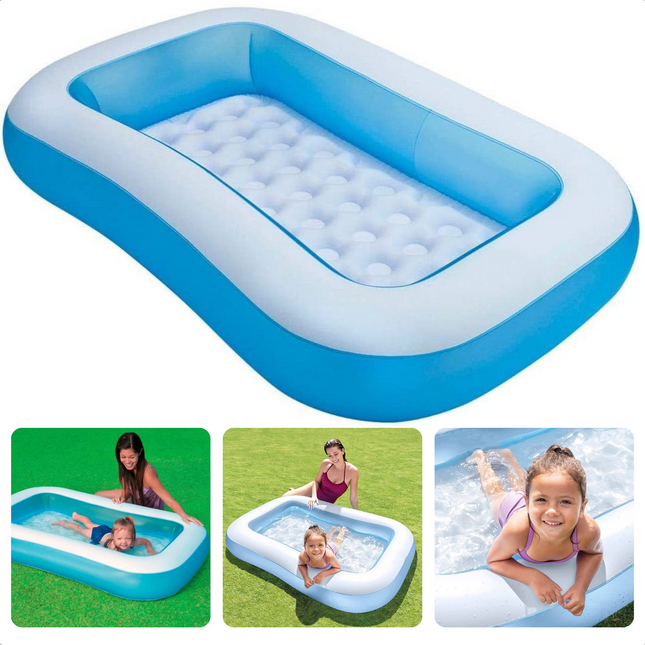 Cheqo® Zwembad met Opblaasbare Bodem - Opblaasbaar Zwembad - 166cm x 100cm - Kinderbad - Ideaal voor Kleine Kinderen - Gemakkelijk te Gebruiken op Balkon of Terras Opblaas Zwembad