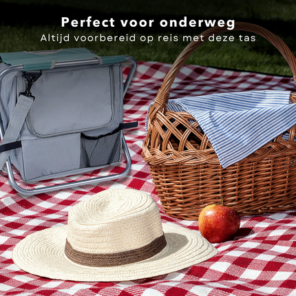 Cheqo® Vouwkruk met Koelbox - Koeltas Opvouwbaar - 30x30x20 cm - Campingstoel - Vissersstoel - Reistas - Stoel - Groen Koelbox