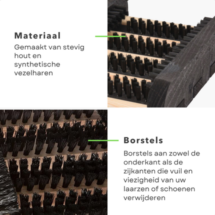 Cheqo® Schoenenveger - Borstelmat - Hout met Kunststof Borstels - Voetenveger - Deurmat - Anti Slip Strip - 34x27cm Deurmat