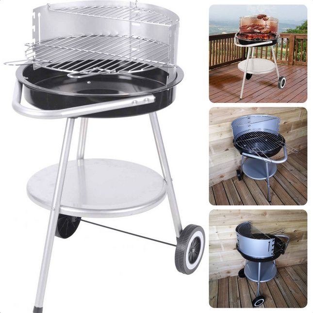 Cheqo® Luxe Houtskoolbarbecue - Barbecue - BBQ Verrijdbaar - 4 Kookhoogtes - Grillrooster ø42.5 cm - Met Windscherm - 2 Grillhandvaten - 4.2 kg BBQ