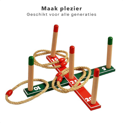 Cheqo® Houten Ringwerpspel - Touwringen - Werpspel - Buitenspel - Ringen Gooien - Ringen Werpen - 12-delig Vang- & Werpspellen