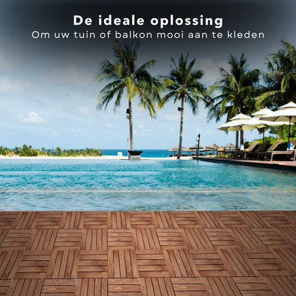 Cheqo® Acacia Houten Terrastegels - 30x30 cm - 9 stuks - 0.81m2 - Balkon, Terras of Vlonder - Snelle Montage - Vlondertegel - Tuintegels - Terrasplanken - Balkon vloer - Kliktegels - Buiten tegels - Warme Uitstraling Terrastegels