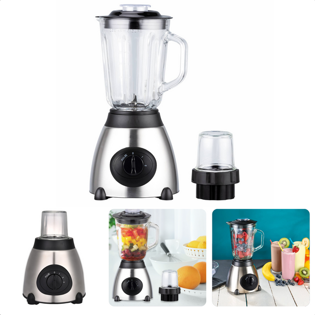 Cheqo® RVS Blender 800W - 1.5L - RVS Messen - Koffiemolen - IJs-Crush - 3 Standen - Anti-Slip - 230V - 50Hz Blender