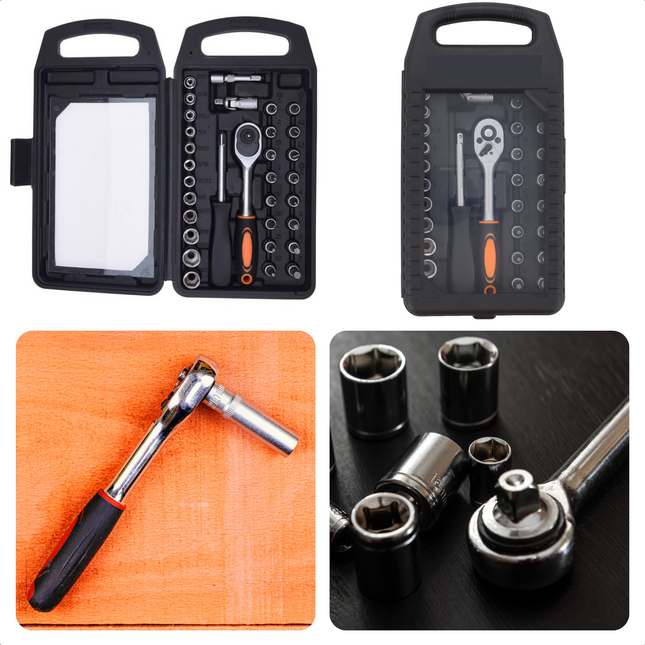 Cheqo® 32-delige Bit- en Doppenset - 4mm - 13mm Bits & Doppen - Bitset - Opbergbox - Ratel Bitset