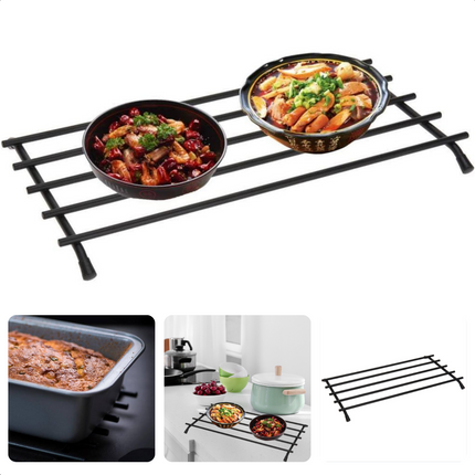 Cheqo® Pannenonderzetter - Panonderzetter - Pannen Onderzetter - Staal - Rechthoek 35x20cm - Met Bescherm Pootjes Panonderzetters