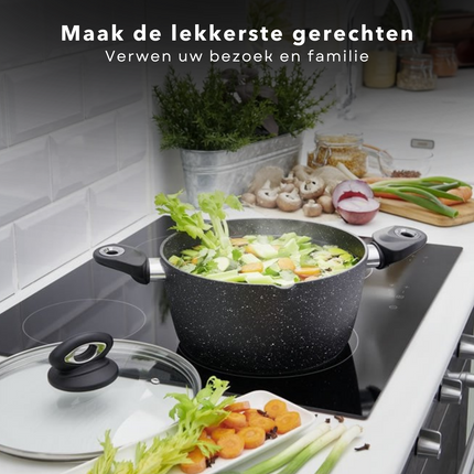 Cheqo® Braadpan Inductie - Ø24cm - 3mm Dikte - Soft Touch Handvat - 1.8kg - Alle Warmtebronnen - Vaatwasserbestendig - Pfoa Vrij - Non-Stick - Keramische Coating Braadpan