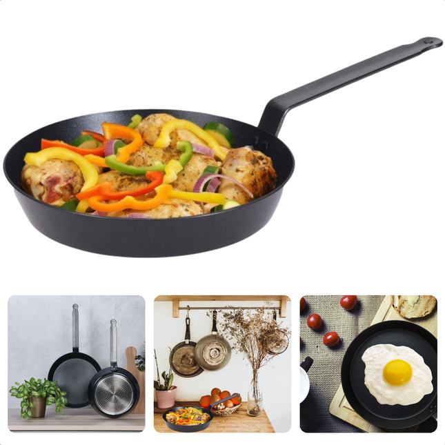 Cheqo® Koekenpan 24cm - Bakpan - Metalen Handvat - Vervaardigd uit Gesmeed Aluminium - 3mm Dikte - Antiaanbaklaag - PFOA-Vrij - Alle Warmtebronnen - Geschikt voor Inductie - Totale Lengte 45cm Koekenpan